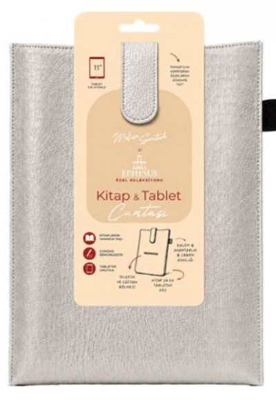 Yeni Nesil Kitap ve Tablet Çantası - Özel Deri Dokulu Gümüş Yeni Nesil Kitap ve Tablet Çantası - Özel Deri Dokulu Gümüş