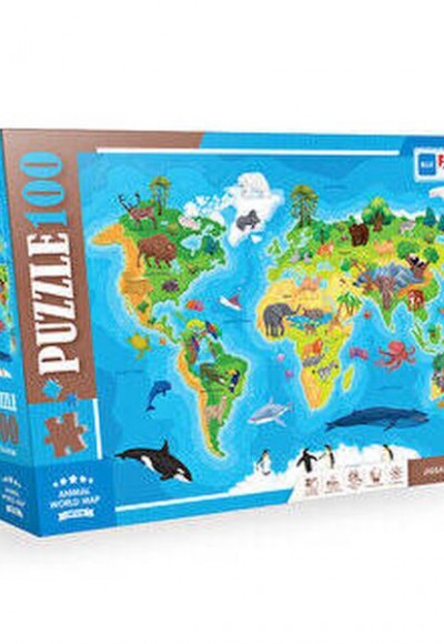 Blue Focus Anımal World Map( Hayvan Dünya Haritası) - 100 Parça Blue Focus Anımal World Map( Hayvan Dünya Haritası) - 100 Parça