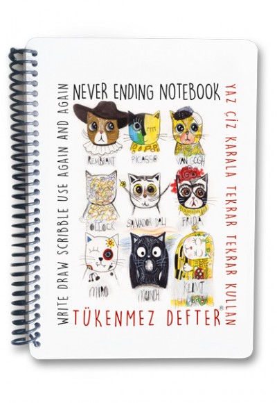 Tükenmez Not Defteri - 2 (Ressam Kediler) - 15x21 cm Tükenmez Not Defteri - 2 (Ressam Kediler) - 15x21 cm