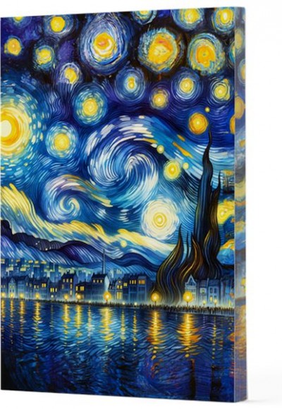Van Gogh 7 - Yıldızlı Gece Çizgili Yan Boyamalı Defter Van Gogh 7 - Yıldızlı Gece Çizgili Yan Boyamalı Defter