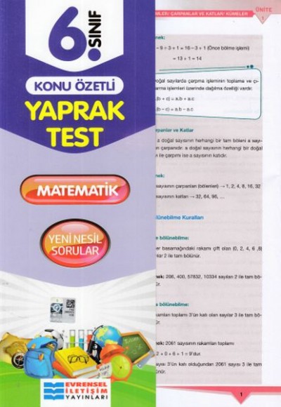 Evrensel 6. Sınıf Matematik Konu Özetli Yaprak Test (Yeni) Evrensel 6. Sınıf Matematik Konu Özetli Yaprak Test (Yeni)