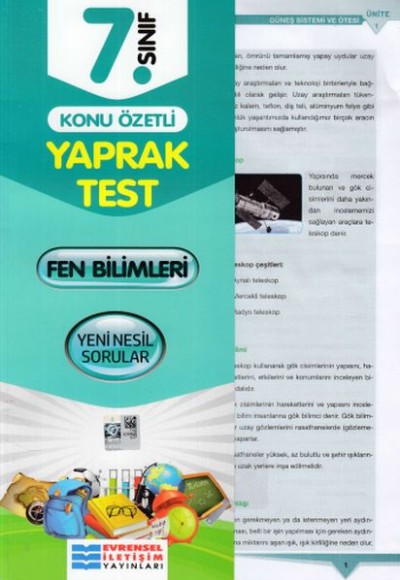 Evrensel 7. Sınıf Fen Bilimleri Konu Özetli Yaprak Test (Yeni) Evrensel 7. Sınıf Fen Bilimleri Konu Özetli Yaprak Test (Yeni)