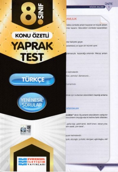Evrensel 8. Sınıf Türkçe Konu Özetli Yaprak Test (Yeni) Evrensel 8. Sınıf Türkçe Konu Özetli Yaprak Test (Yeni)