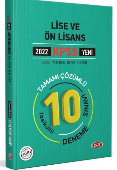Data 2022 KPSS Lise ve Ön Lisans Tamamı Çözümlü 10 Fasikül Deneme Sınavı