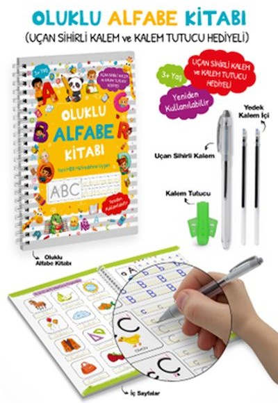 Oluklu Alfabe Kitabı / Uçan Sihirli Kalem ve Kalem Tutucu Hediyeli - 3+ Oluklu Alfabe Kitabı / Uçan Sihirli Kalem ve Kalem Tutucu Hediyeli - 3+