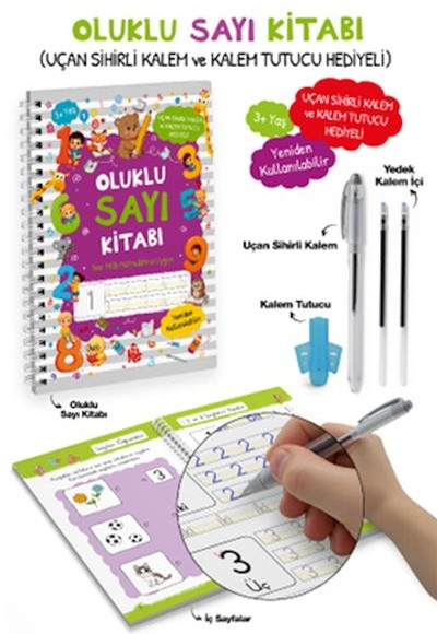 Oluklu Sayı Kitabı / Uçan Sihirli Kalem ve Kalem Tutucu Hediyeli - 3+ Oluklu Sayı Kitabı / Uçan Sihirli Kalem ve Kalem Tutucu Hediyeli - 3+