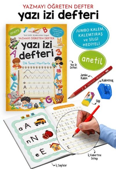 Yazı İzi Defteri - Yazmayı Öğreten Defter - Jumbo Kalem, Kalemtıraş ve Silgi Hediyeli Yazı İzi Defteri - Yazmayı Öğreten Defter - Jumbo Kalem, Kalemtıraş ve Silgi Hediyeli
