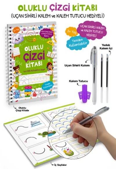 Oluklu Çizgi Kitabı / Uçan Sihirli Kalem ve Kalem Tutucu Hediyeli 3+ Oluklu Çizgi Kitabı / Uçan Sihirli Kalem ve Kalem Tutucu Hediyeli 3+