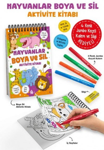 Hayvanlar - Boya ve Sil Aktivite Kitabı / 3 Yaş + Hayvanlar - Boya ve Sil Aktivite Kitabı / 3 Yaş +