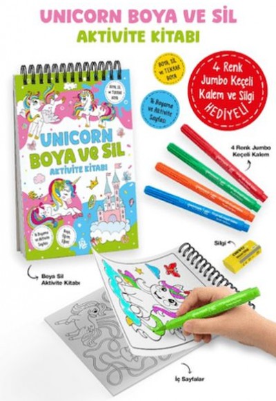 Unicorn - Boya ve Sil Aktivite Kitabı / 3 Yaş + Unicorn - Boya ve Sil Aktivite Kitabı / 3 Yaş +