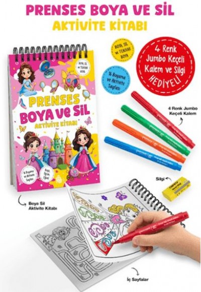 Prenses - Boya ve Sil Aktivite Kitabı / 3 Yaş + Prenses - Boya ve Sil Aktivite Kitabı / 3 Yaş +