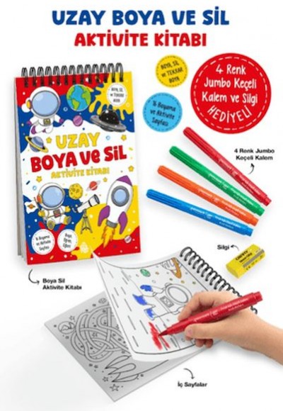 Uzay - Boya ve Sil Aktivite Kitabı / 3 Yaş + Uzay - Boya ve Sil Aktivite Kitabı / 3 Yaş +