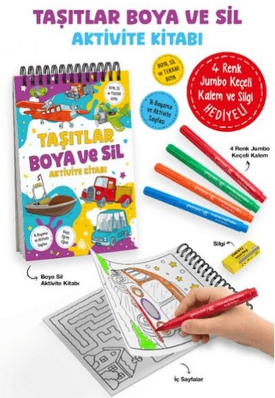 Taşıtlar - Boya ve Sil Aktivite Kitabı / 3 Yaş + Taşıtlar - Boya ve Sil Aktivite Kitabı / 3 Yaş +