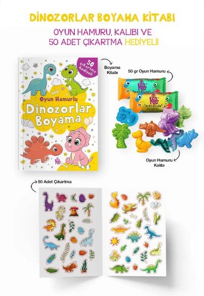Dinozorlar Boyama Kitabı - Oyun Hamurlu - 3 Yaş + Dinozorlar Boyama Kitabı - Oyun Hamurlu - 3 Yaş +