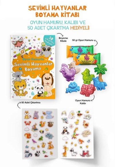Sevimli Hayvanlar Boyama Kitabı - Oyun Hamurlu - 3 Yaş + Sevimli Hayvanlar Boyama Kitabı - Oyun Hamurlu - 3 Yaş +