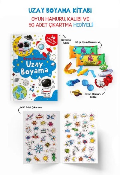 Uzay Boyama Kitabı - Oyun Hamurlu - 3 Yaş + Uzay Boyama Kitabı - Oyun Hamurlu - 3 Yaş +