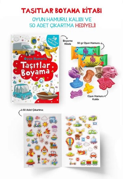 Taşıtlar Boyama Kitabı - Oyun Hamurlu - 3 Yaş + Taşıtlar Boyama Kitabı - Oyun Hamurlu - 3 Yaş +