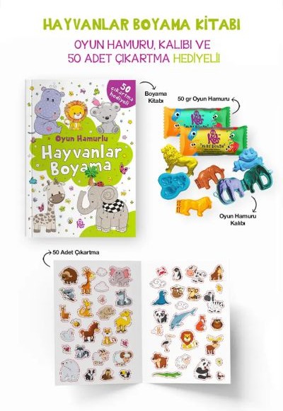 Hayvanlar Boyama Kitabı - Oyun Hamurlu - 3 Yaş + Hayvanlar Boyama Kitabı - Oyun Hamurlu - 3 Yaş +