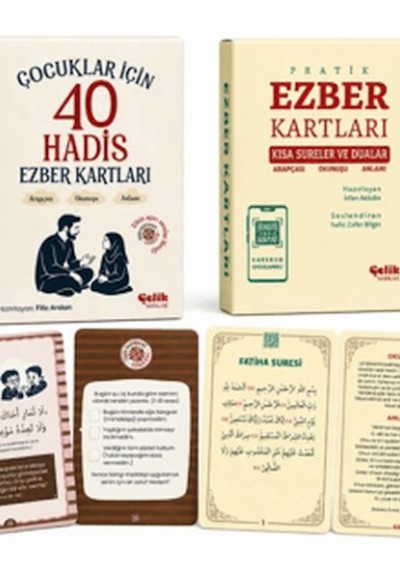 Ezber Kartları Seti: 1 - Çocuklar için 40 Hadis 2 - Kısa Sureler ve Dualar