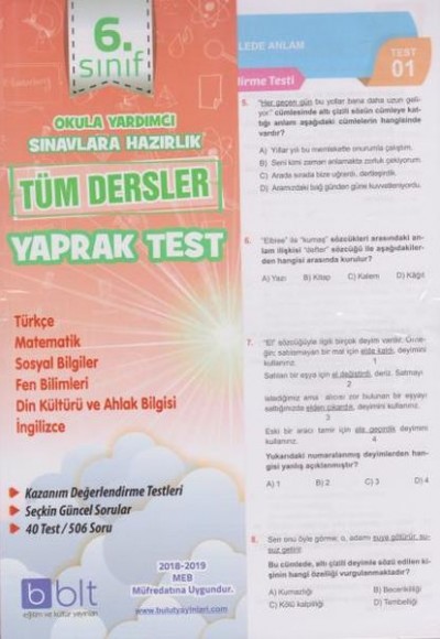 Bulut 6. Sınıf Tüm Dersler Yaprak Test Bulut 6. Sınıf Tüm Dersler Yaprak Test