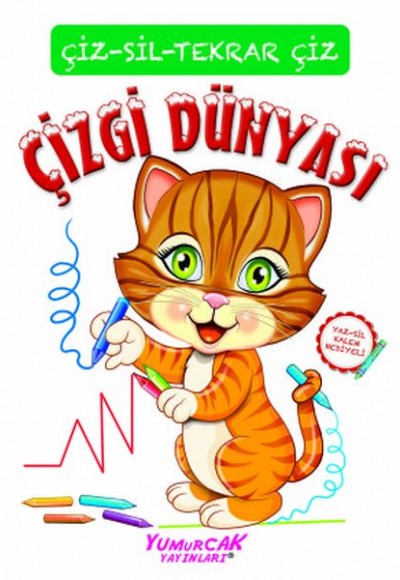 Tekrar Çiz Çizgi Dünyası (Çizerim-Silerim) - Kalem Hediyeli