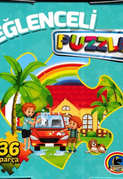 Eğlenceli Puzzle (36 parça) Turkuaz Kutu