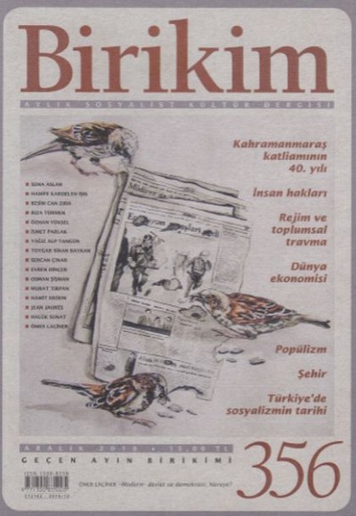 Birikim Aylık Sosyalist ve Kültür Dergisi Sayı 356 - Aralık 2018