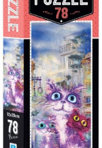 Blue Focus Mom Cat - Puzzle 78 Parça