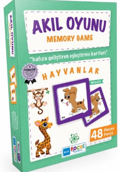 Blue Focus Memory Game Hayvanlar - Akıl Oyunu 48 Parça