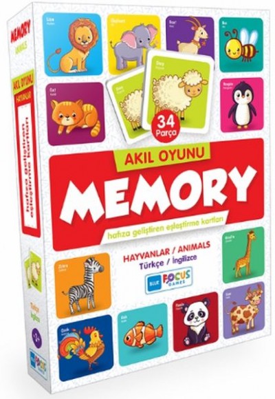 Blue Focus Akıl Oyunu - Memory - Hayvanlar (Eşleştirme Kartı 34 Parça)