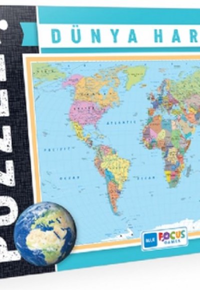 Blue Focus Dünya Haritası - Puzzle 200 Parça