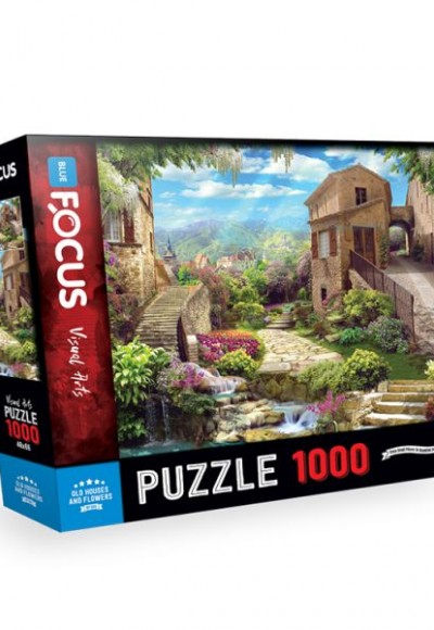 Blue Focus Old Houses And Flowers - Puzzle 1000 Parça