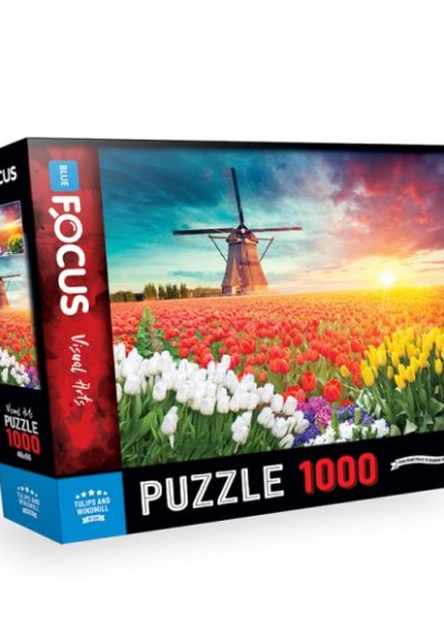 Blue Focus Tulıps And Wındmıll - Puzzle 1000 Parça