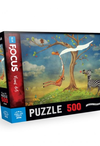 Blue Focus Zebra Loving Giraffes (Zebranın Aşkı Zürafa) - Puzzle 500 Parça