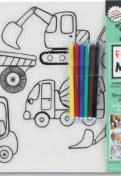 Funny Mat - İş Makineleri Ve Taşıtlar 6'Lı Kalem Hediyeli 30 x 40 cm
