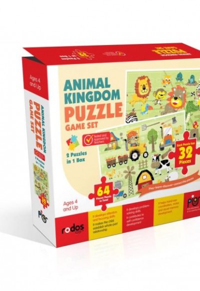 Animal Kingdom Game Set - 2 Puzzles in 1 Box - 64 Pieces Puzzle in Total - Ages 4+