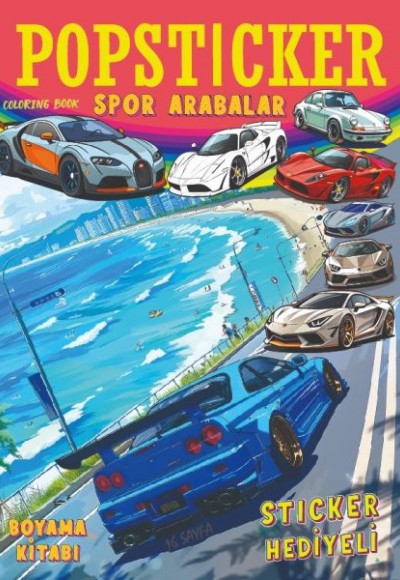 Spor Arabalar Boyama Kitabı Popsticker