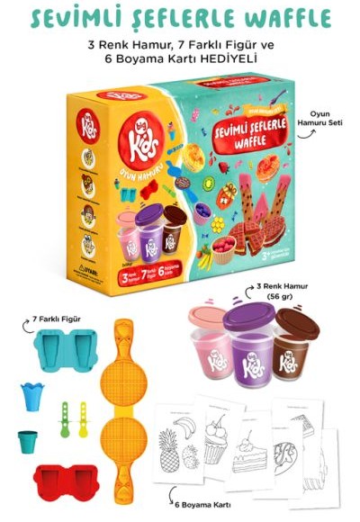 Sevimli Şeflerle Waffle Oyun Hamuru Seti (16 Parça - 340 Gr)