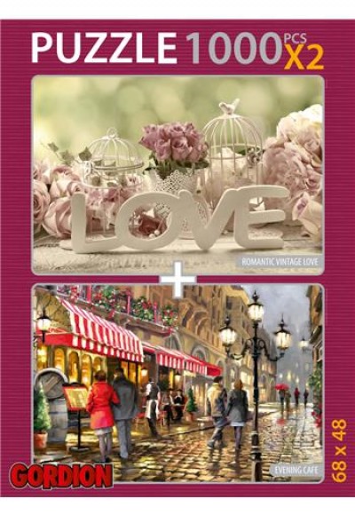 Romantic Vintage Love + Evening Cafe / 2x1000 Parça Puzzle (40142)