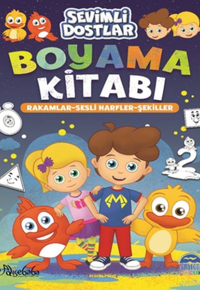 Sevimli Dostlar Boyama Kitabı - Rakamlar-Sesli Harfler-Şekiller