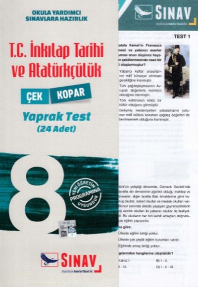 Sınav 8. Sınıf T.C. İnkılap Tarihi ve Atatürkçülük Çek Kopar Yaprak Test (Yeni)