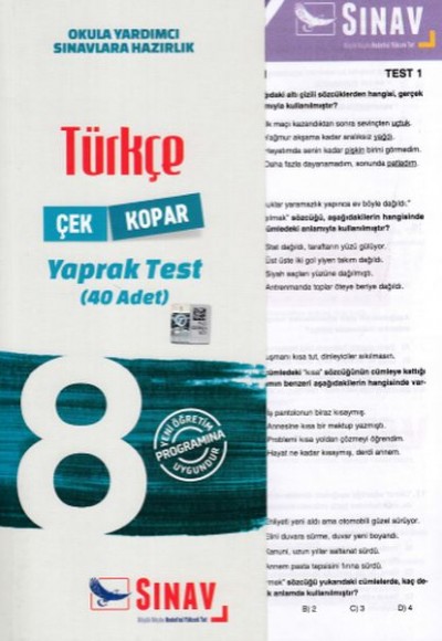 Sınav 8. Sınıf Türkçe Çek Kopar Yaprak Test (Yeni)