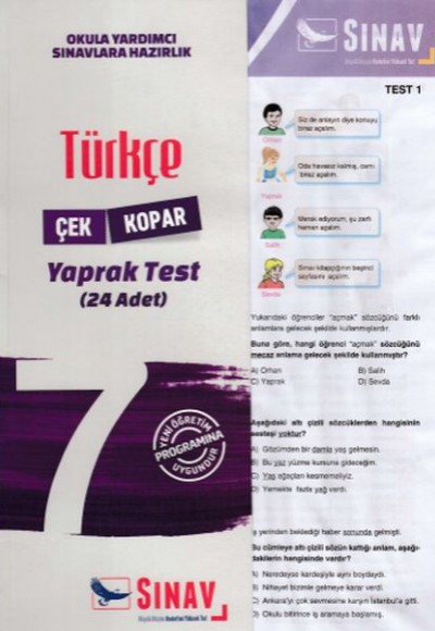 Sınav 7. Sınıf Türkçe Çek Kopar Yaprak Test (Yeni)