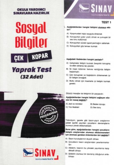 Sınav 7. Sınıf Sosyal Bilgiler Çek Kopar Yaprak Test (Yeni)