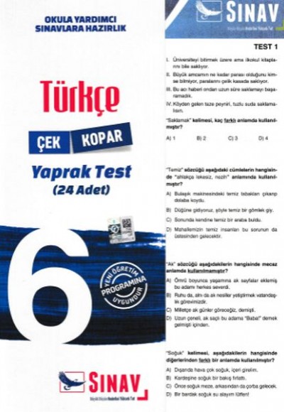 Sınav 6. Sınıf Türkçe Çek Kopar Yaprak Test (Yeni)
