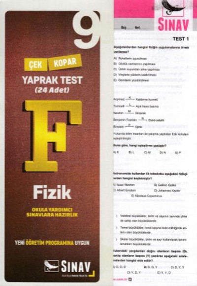 Sınav 9. Sınıf Fizik Çek Kopar Yaprak Test (Yeni)