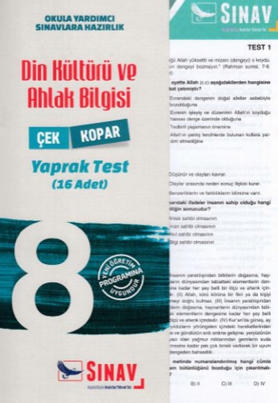 Sınav 8. Sınıf Din Kültürü ve Ahlak Bilgisi Çek Kopar Yaprak Test (Yeni)