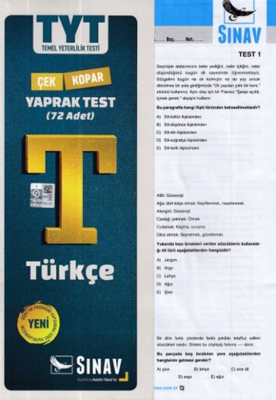 Sınav TYT Türkçe Yaprak Testi (Yeni)