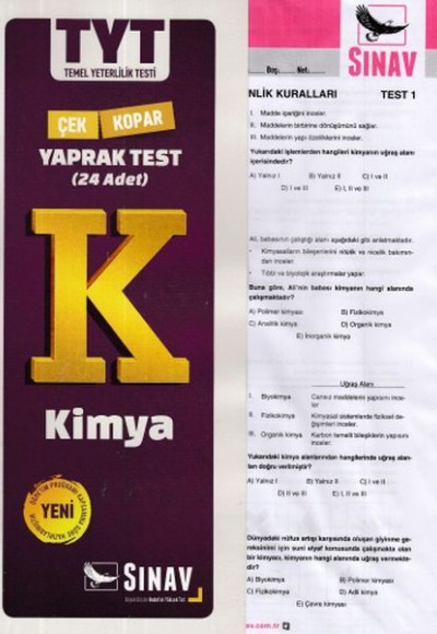 Sınav TYT Kimya Yaprak Test (Yeni)