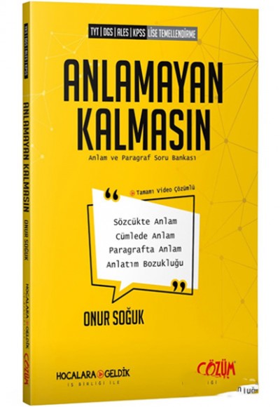 Çözüm YKS DGS ALES KPSS Anlamayan Kalmasın Anlam ve Paragraf Soru Kitabı